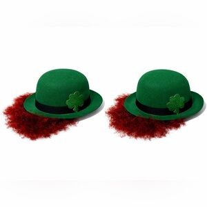 Spritz Green Felt Bowler Hat with Red Faux Hair Beard Attachment NWT bundle of 2